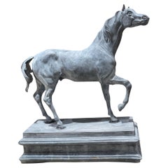 Mid-20th Century Lead Horse Head Statuette, Antique Sculpture