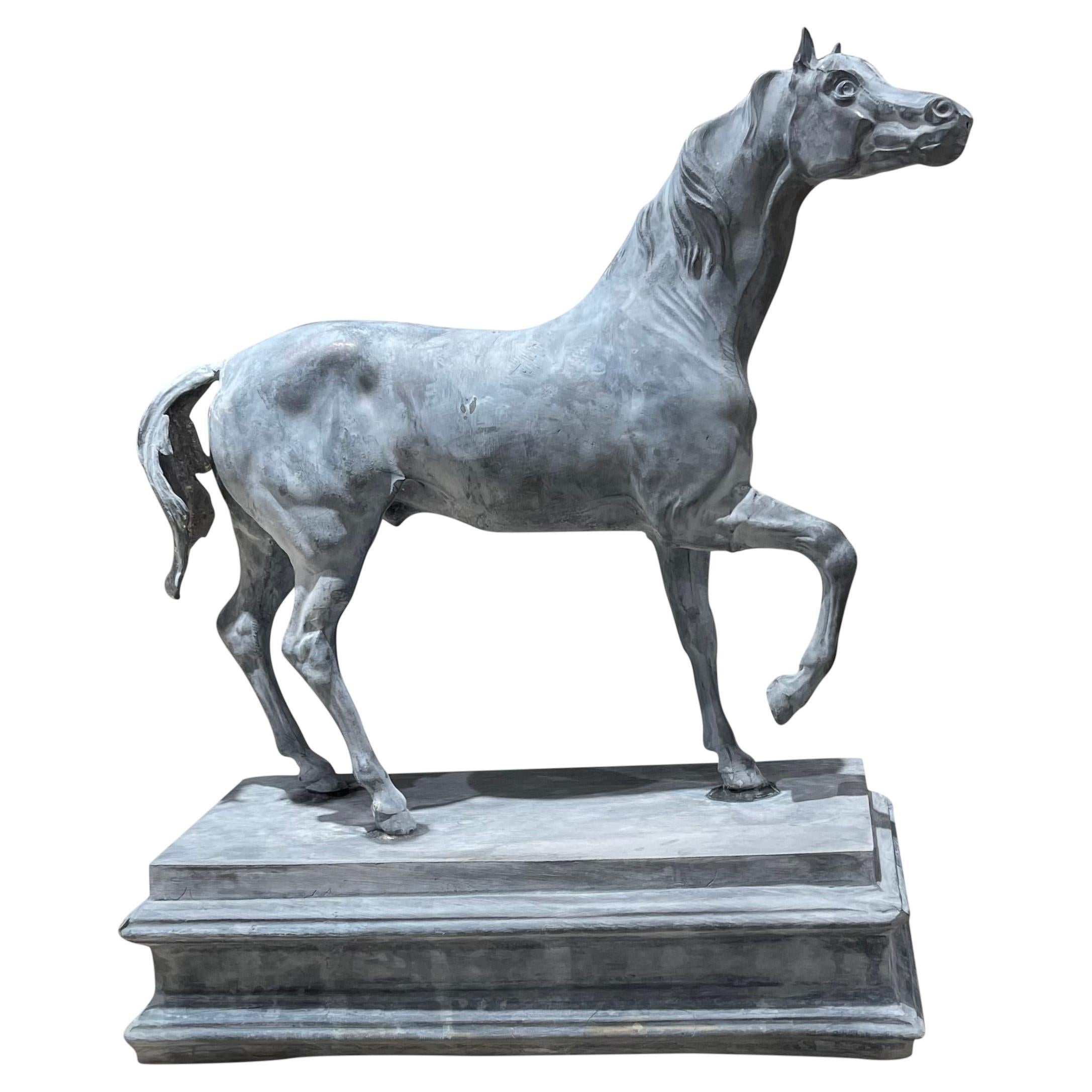 Lead Horse Head Statuette, Mid-20th Century, Detailed Sculpture, Circa