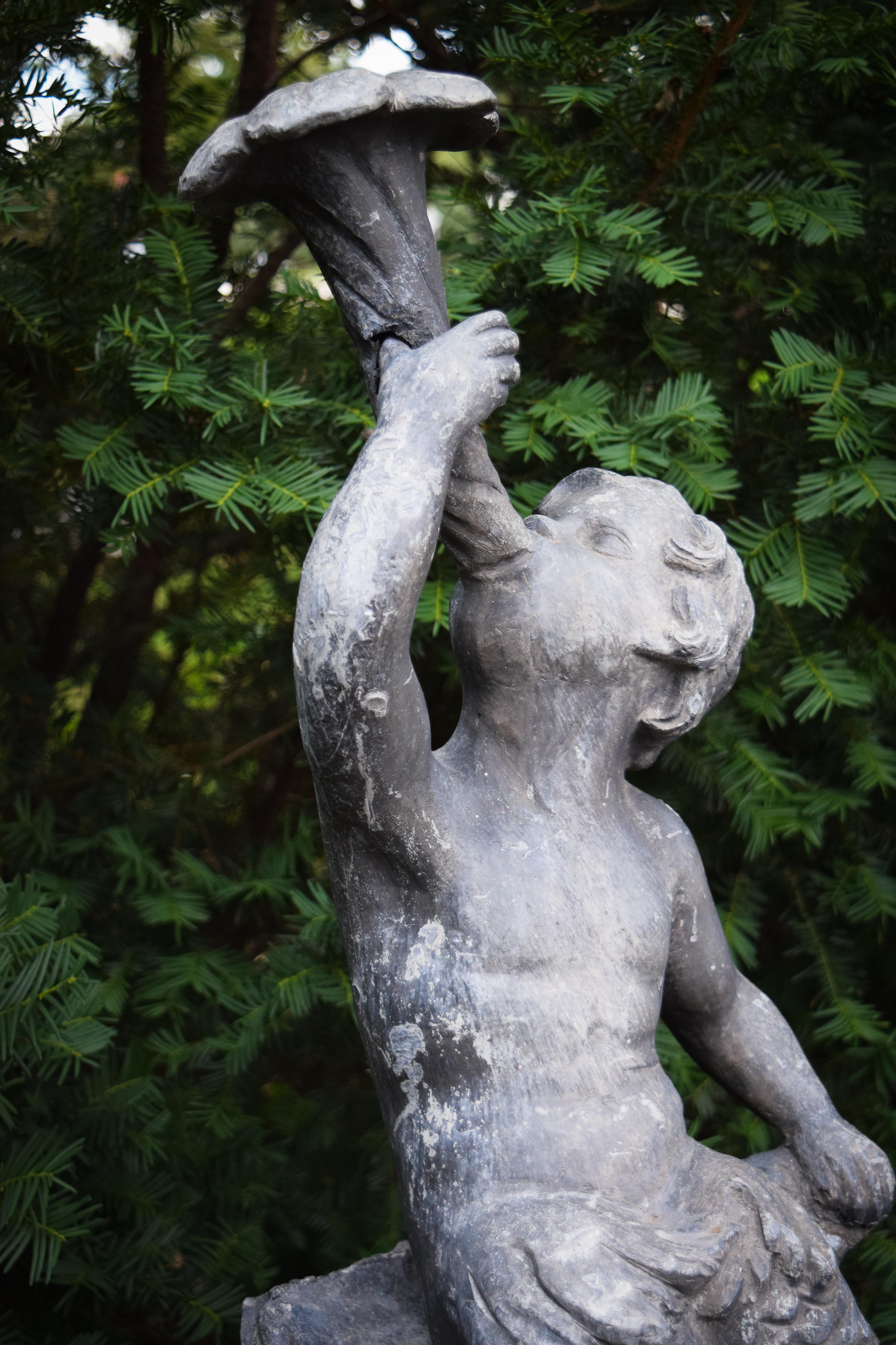 Large Cherub Garden Ornament Figure aged antique lead effect finish little boy 