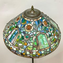 Leaded Glass and Metal Floor Lamp in Manner of Louis Comfort Tiffany