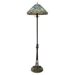 Leaded Glass and Metal Floor Lamp in Manner of Louis Comfort Tiffany