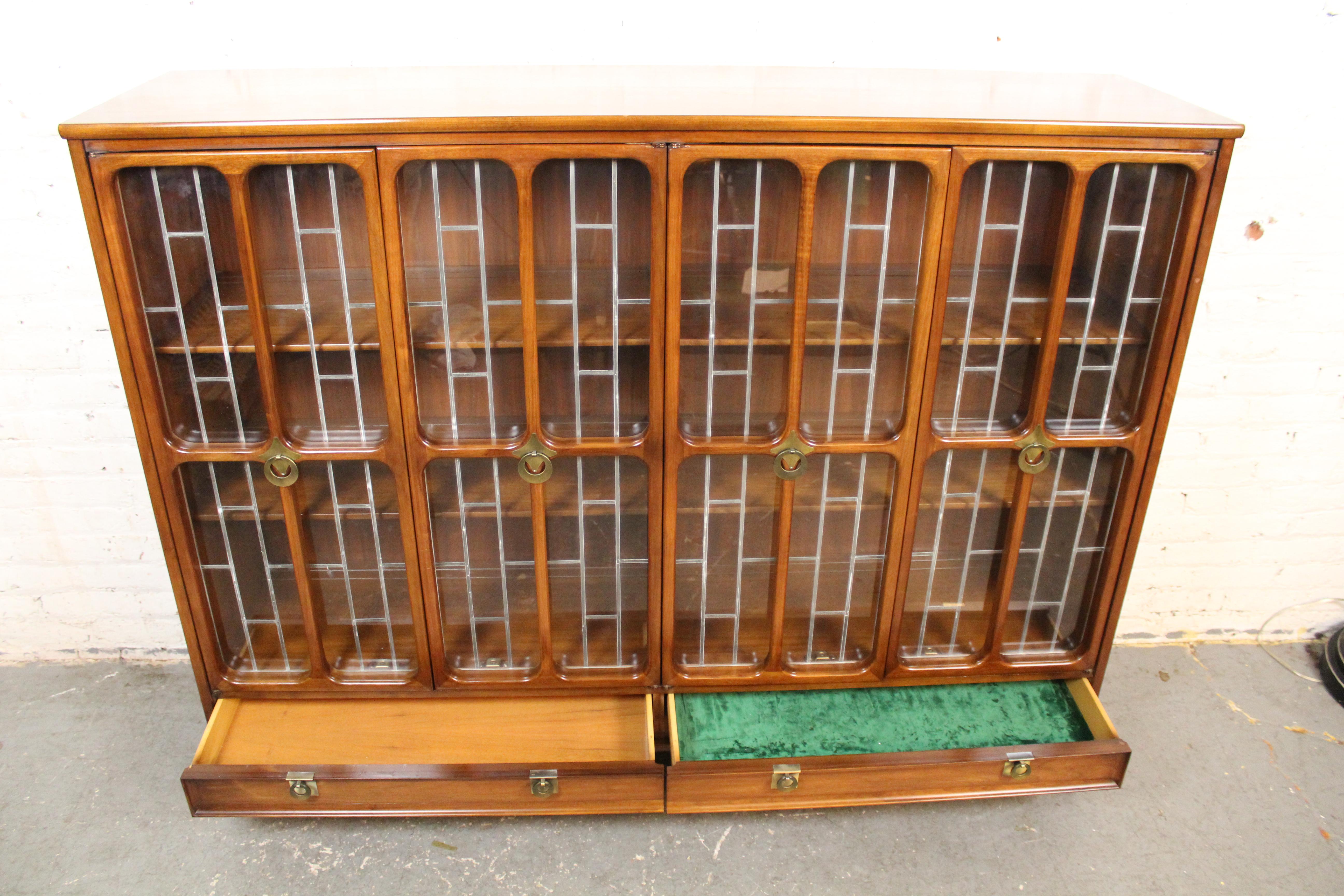 Mid-Century Modern Leaded Glass Bookcase by White Furniture For Sale