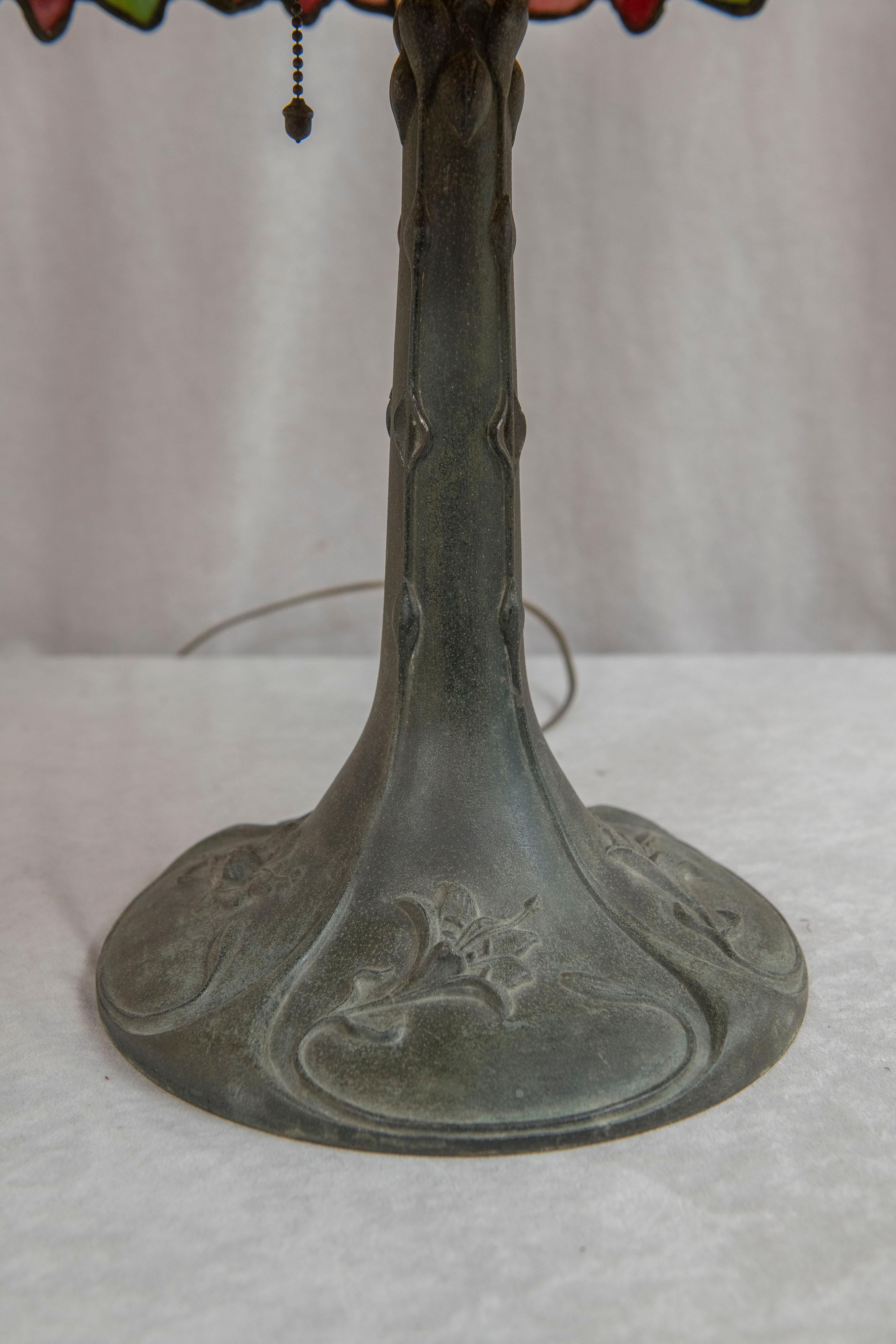 Cast Leaded Glass Floral Table Lamp by Lamb Bros., Napanee Indiana, ca. 1915 For Sale