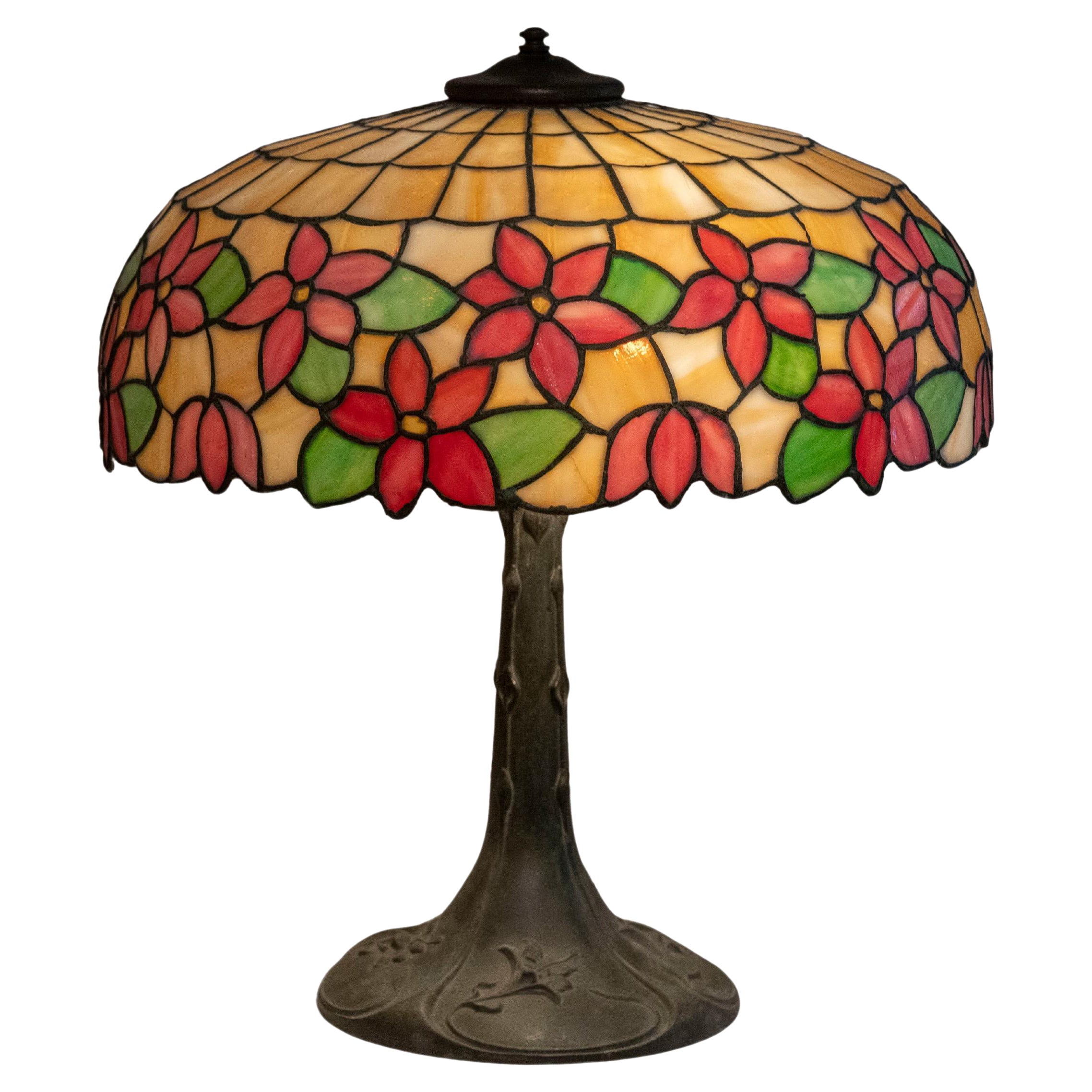 Leaded Glass Floral Table Lamp by Lamb Bros., Napanee Indiana, ca. 1915