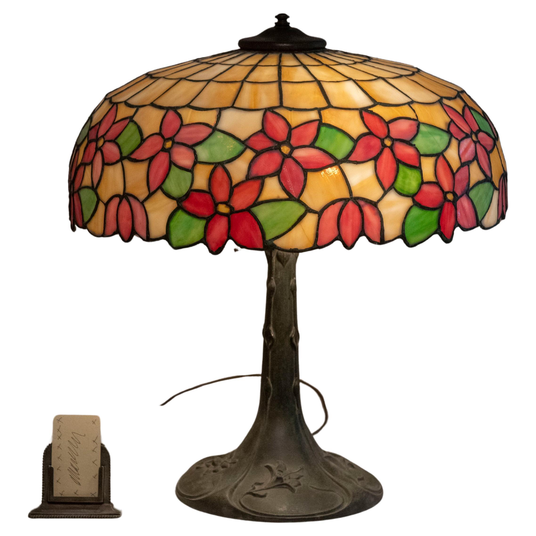 Leaded Glass Floral Table Lamp by Lamb Bros., Napanee Indiana, ca. 1915