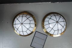 Leaded Glass Flush Mounted Light Fixtures with Interior Lights