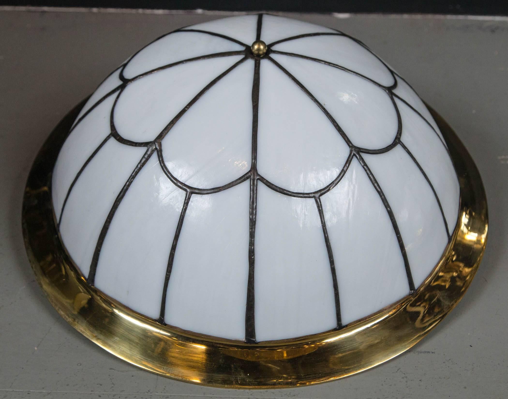 Leaded Glass Flush Mounted Light Fixtures with Interior Lights For Sale 1