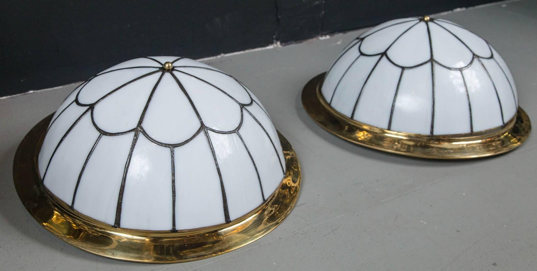 Leaded Glass Flush Mounted Light Fixtures with Interior Lights For Sale 3
