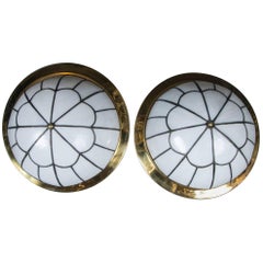 Antique Leaded Glass Flush Mounted Light Fixtures with Interior Lights