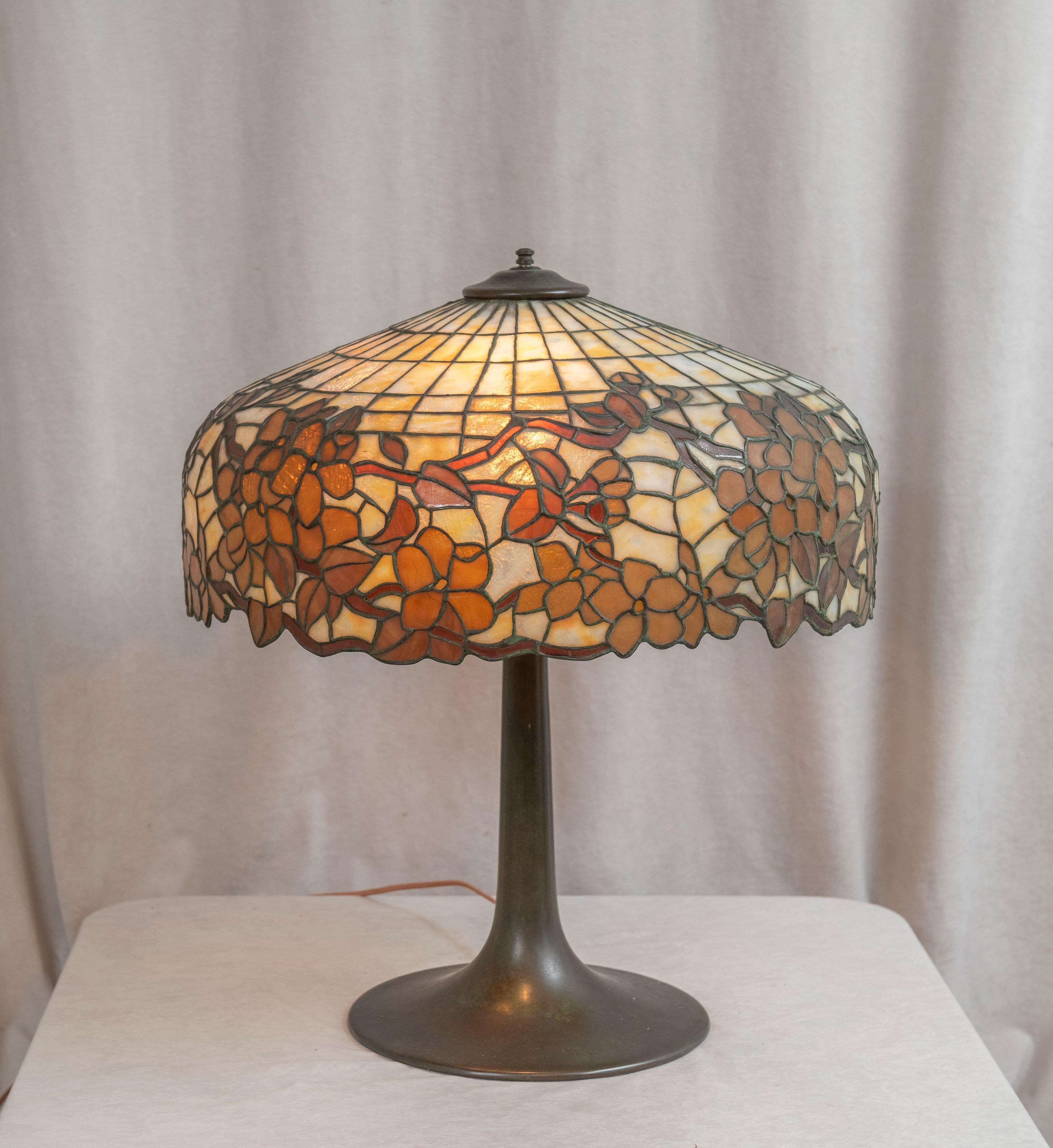 20th Century Leaded Glass Lamp, Fall Colors Floral, by Lamb Bros. ca. 1915