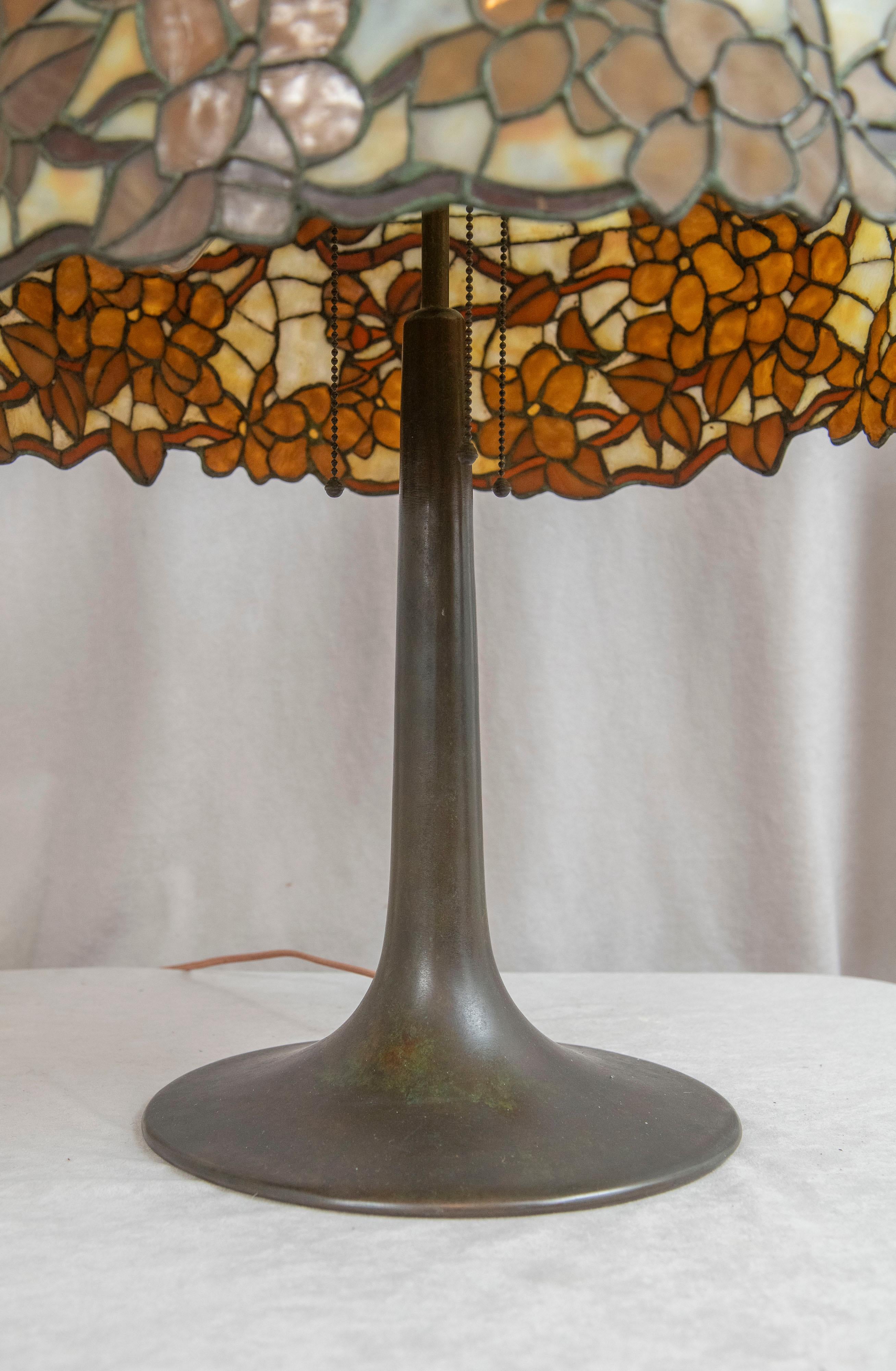 Metal Leaded Glass Lamp, Fall Colors Floral, by Lamb Bros. ca. 1915