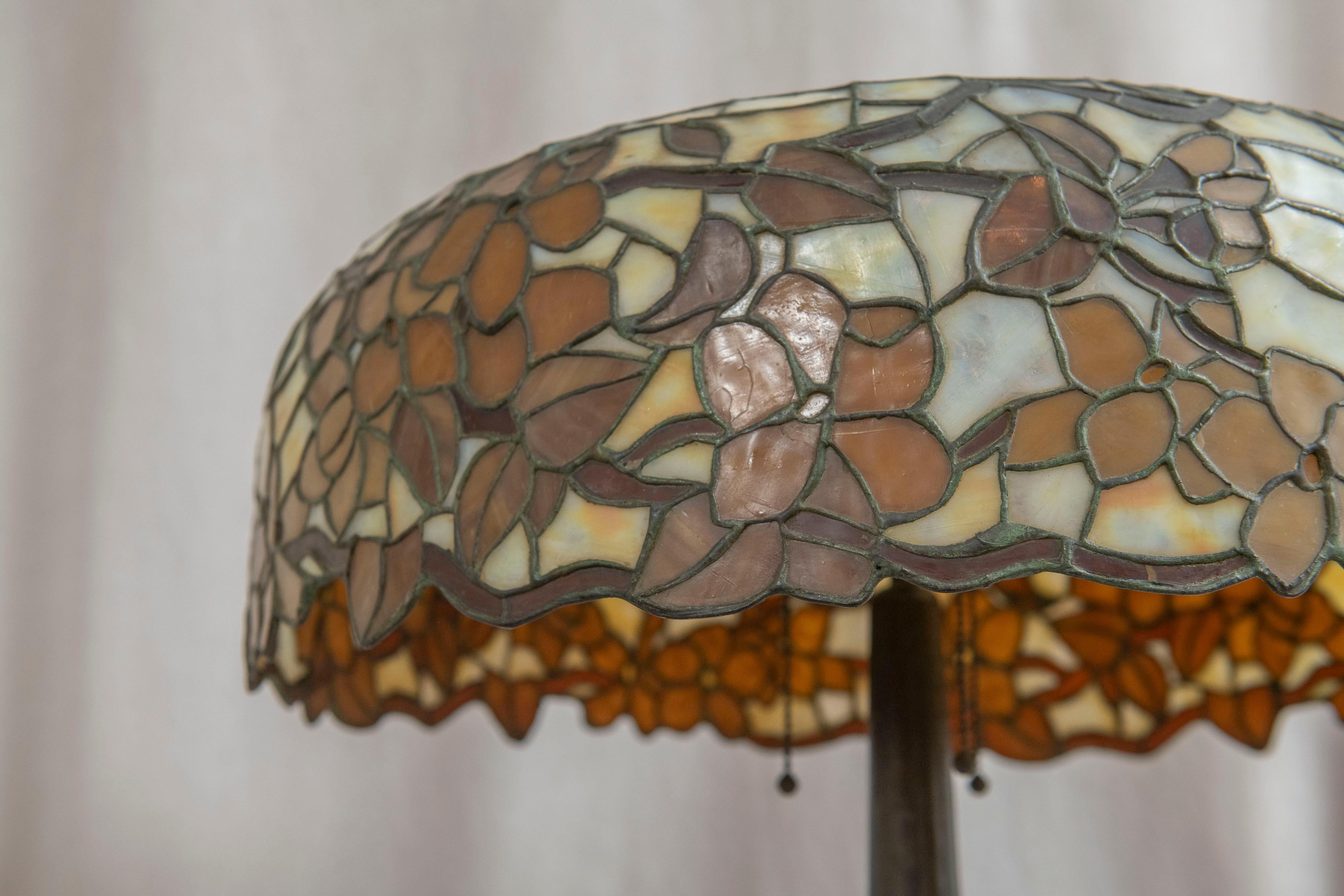 Leaded Glass Lamp, Fall Colors Floral, by Lamb Bros. ca. 1915 2