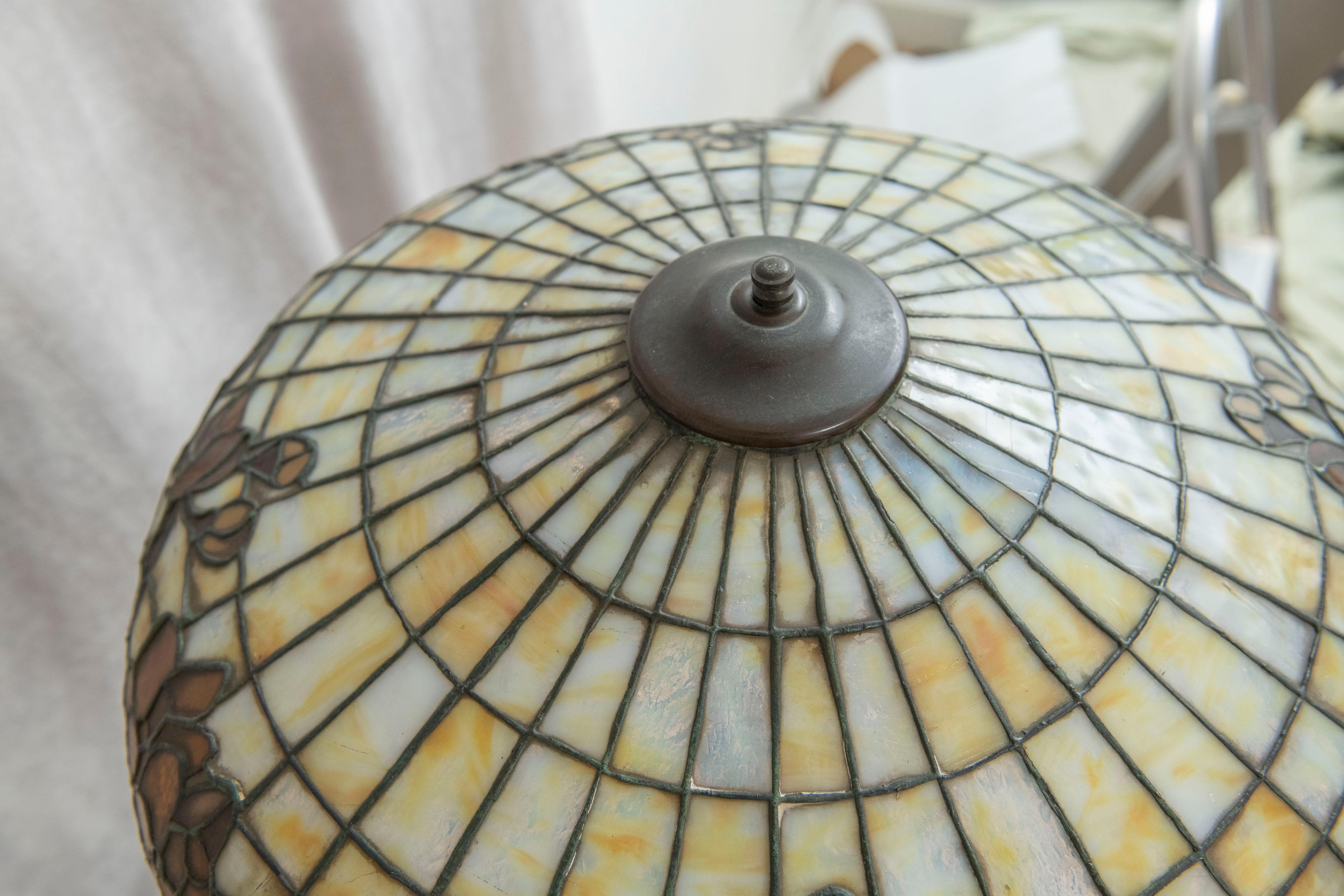 Leaded Glass Lamp, Fall Colors Floral, by Lamb Bros. ca. 1915 3