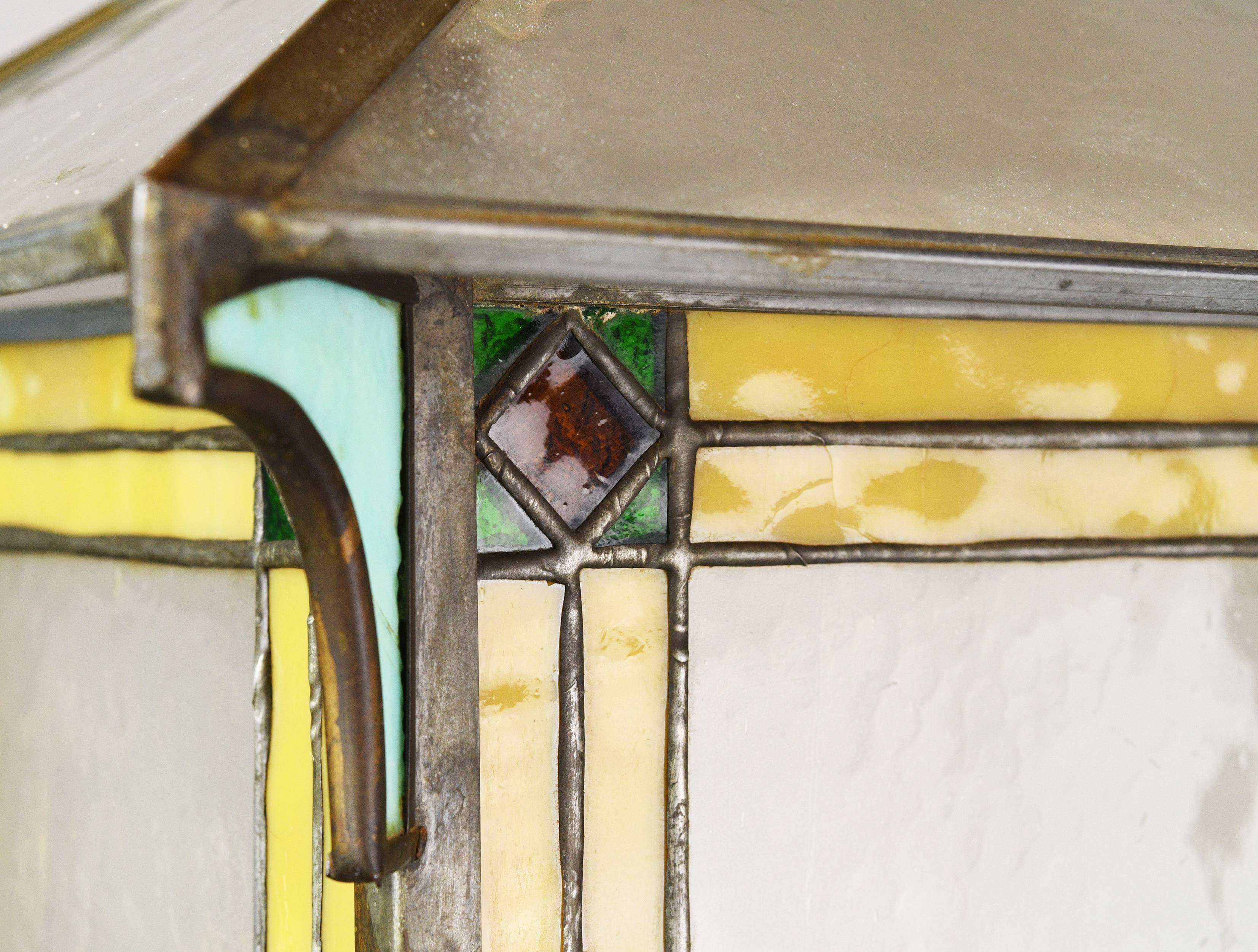 Leaded Glass Prairie Pendant In Excellent Condition In Minneapolis, MN