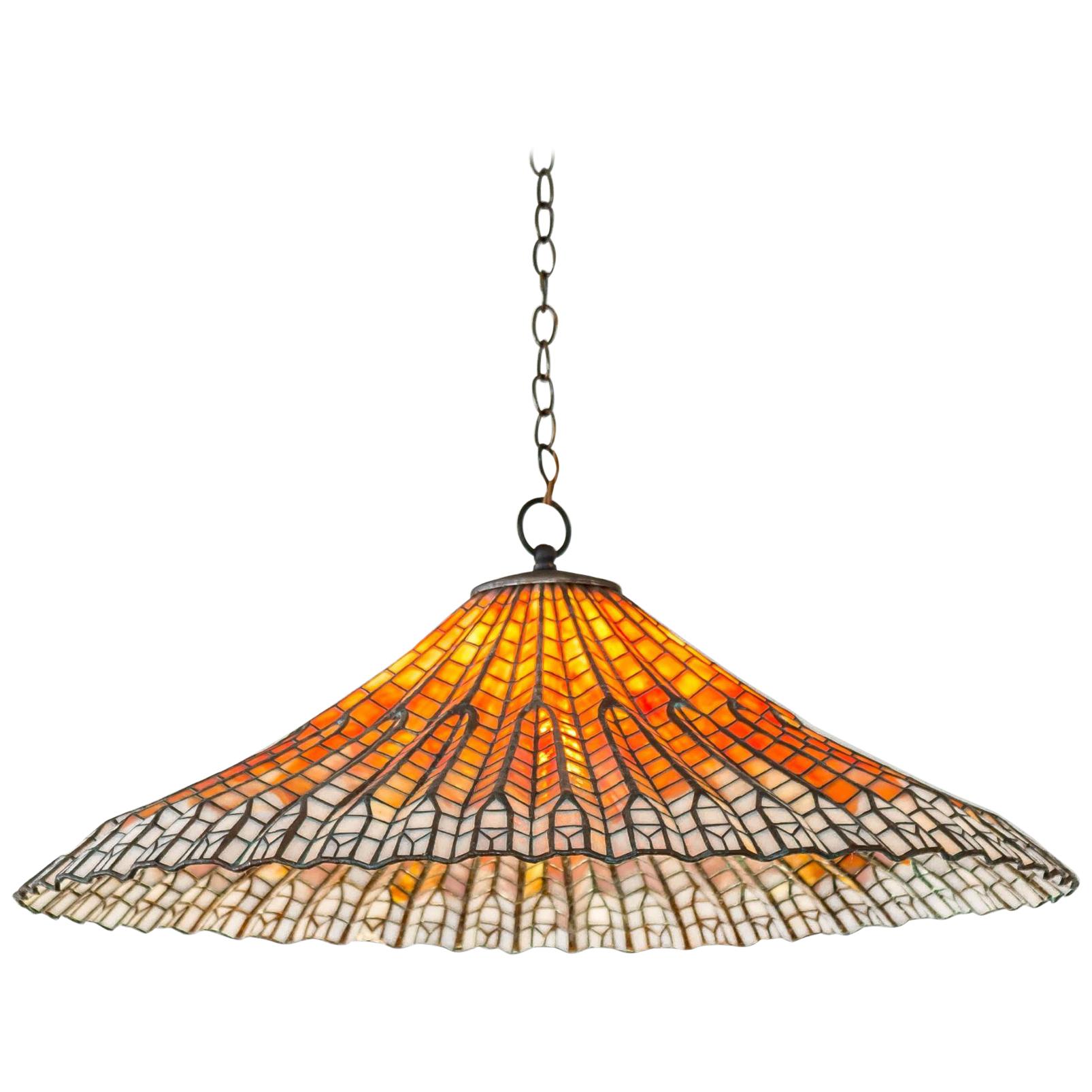 Leaded Slag Glass Hanging Light in Manner of Tiffany Studios For Sale