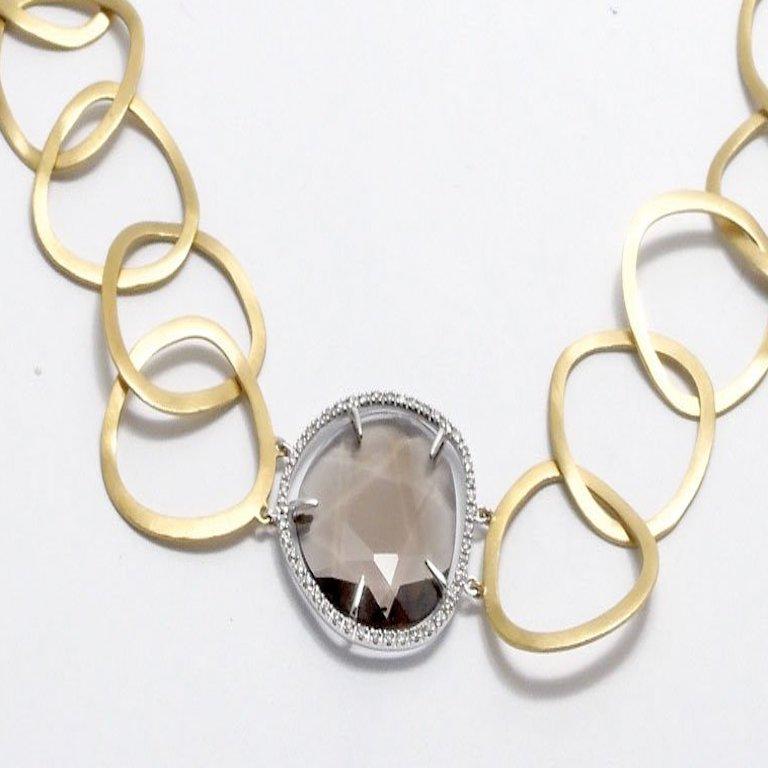 Women's Leaderline 18 Karat Yellow Gold Smoky Quartz Diamond Link Necklace