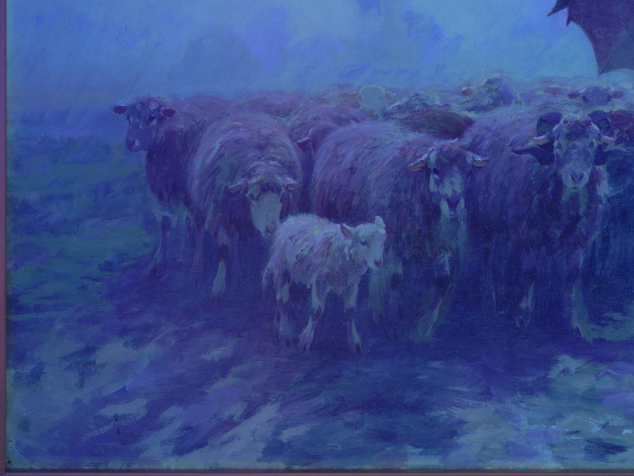“Leading Her Flock” French Antique Barbizon Landscape Painting by Martin Coulaud 12