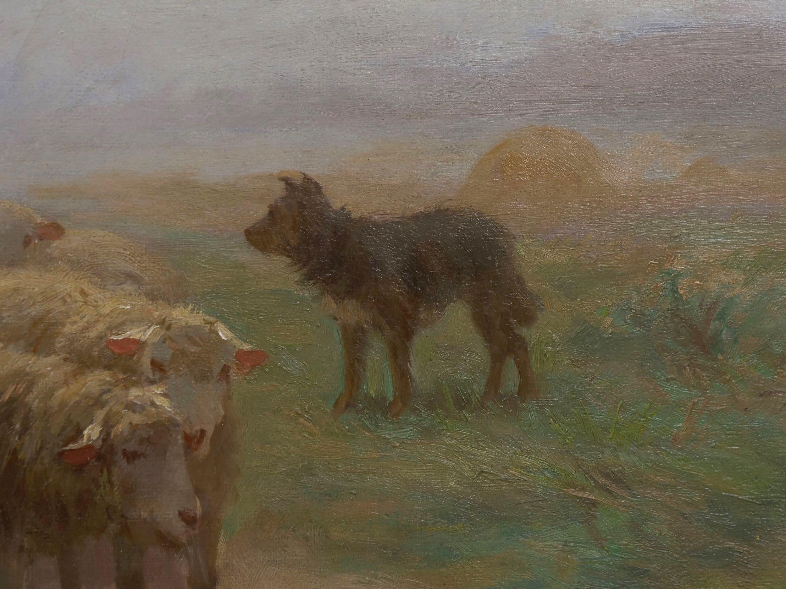 “Leading Her Flock” French Antique Barbizon Landscape Painting by Martin Coulaud 2