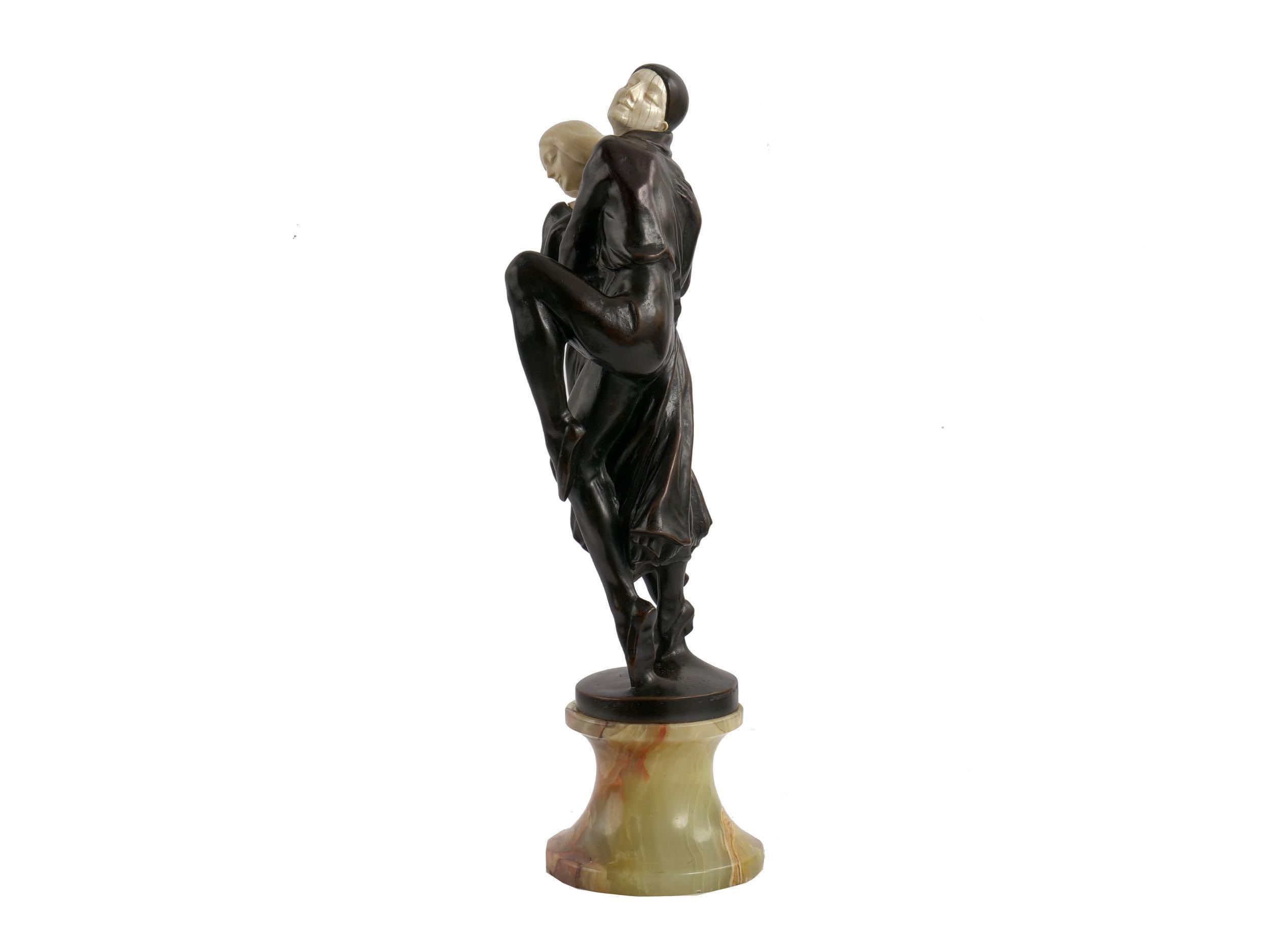 Early 20th Century “Leading Pierrot” a Rare Art Deco French Bronze Sculpture by Peter Tereszczuk