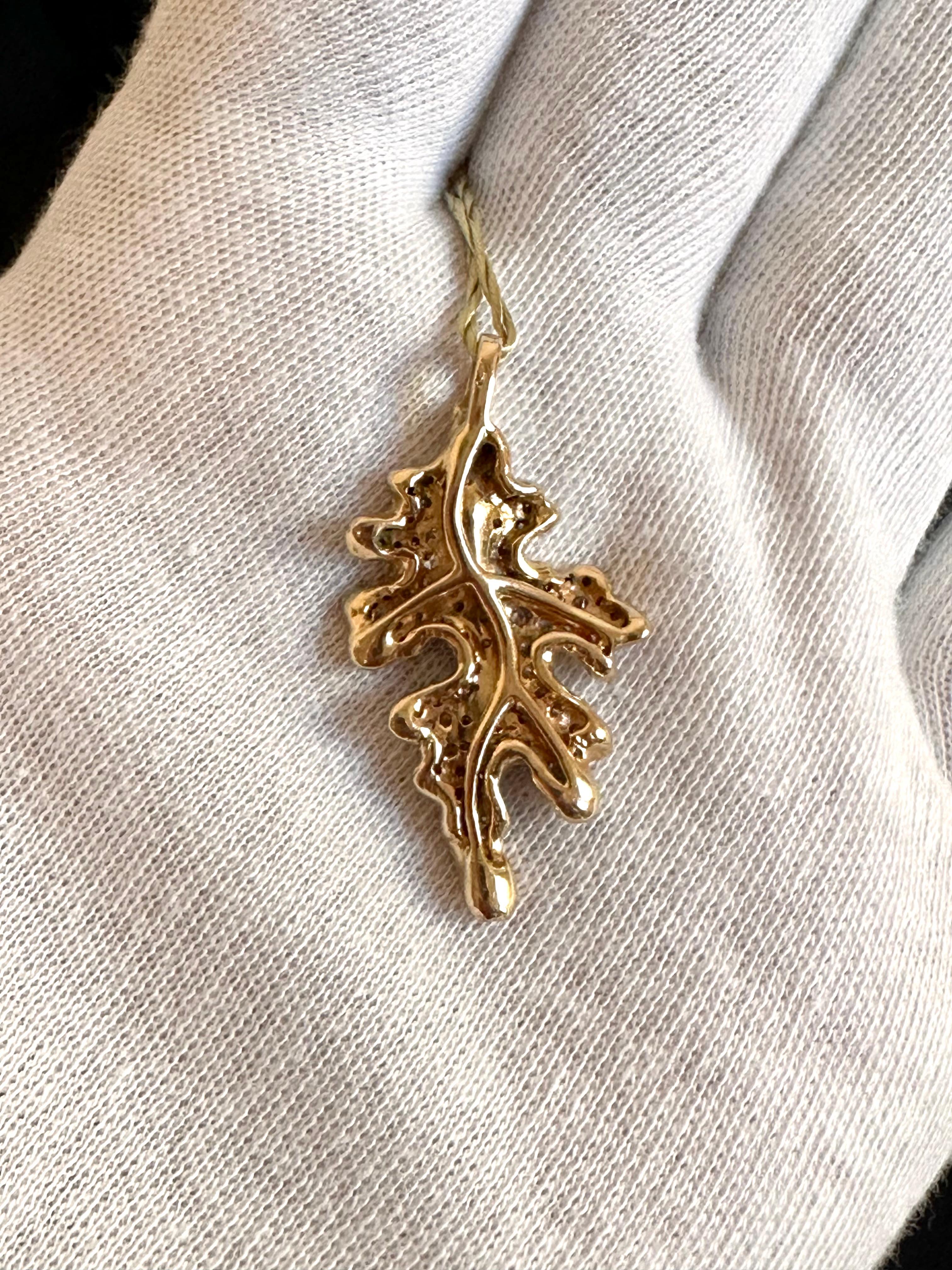 Leaf 18kt Yellow Gold, Black Oxidation and Diamonds For Sale 4