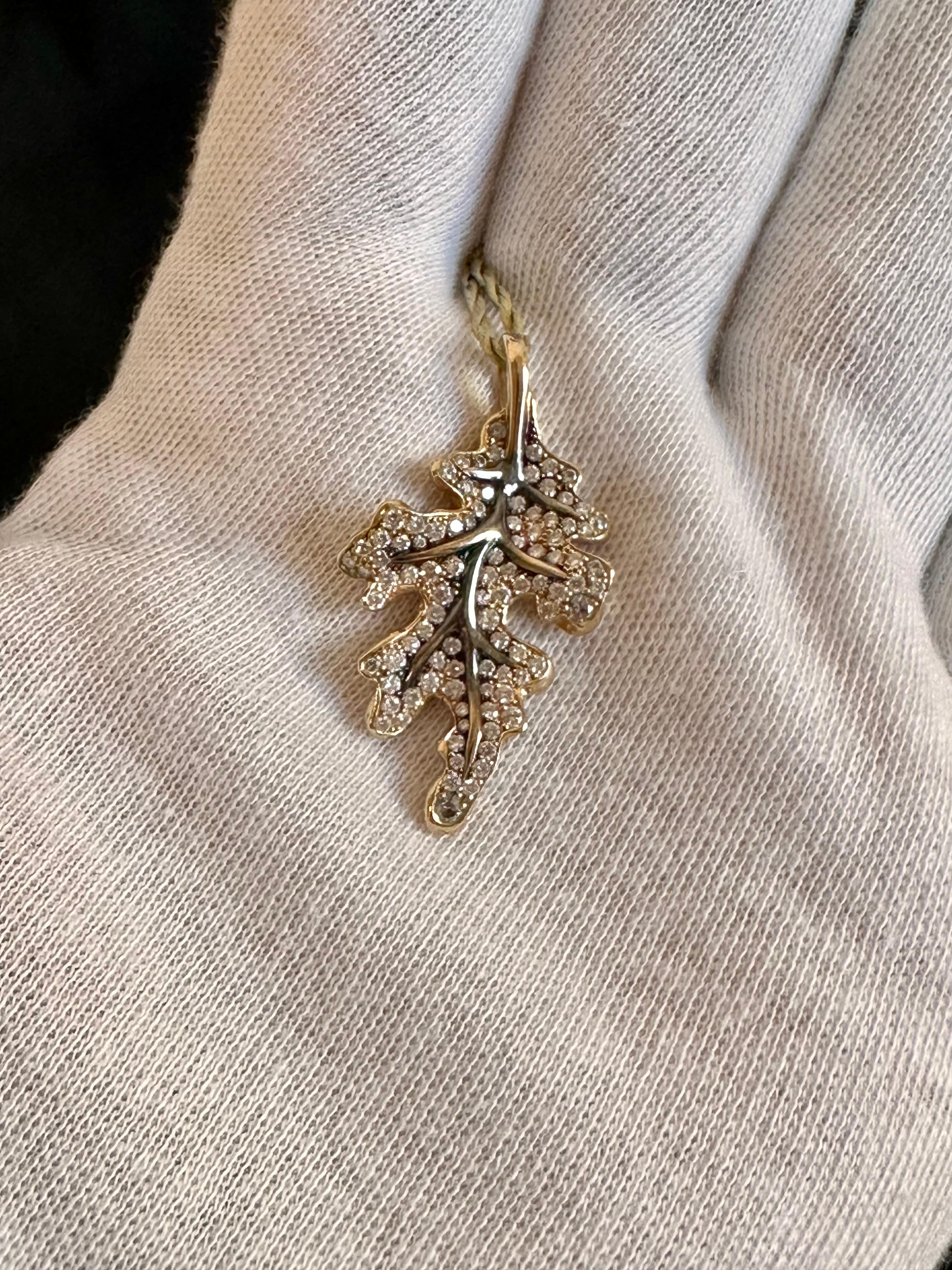 Leaf 18kt Yellow Gold, Black Oxidation and Diamonds For Sale 5