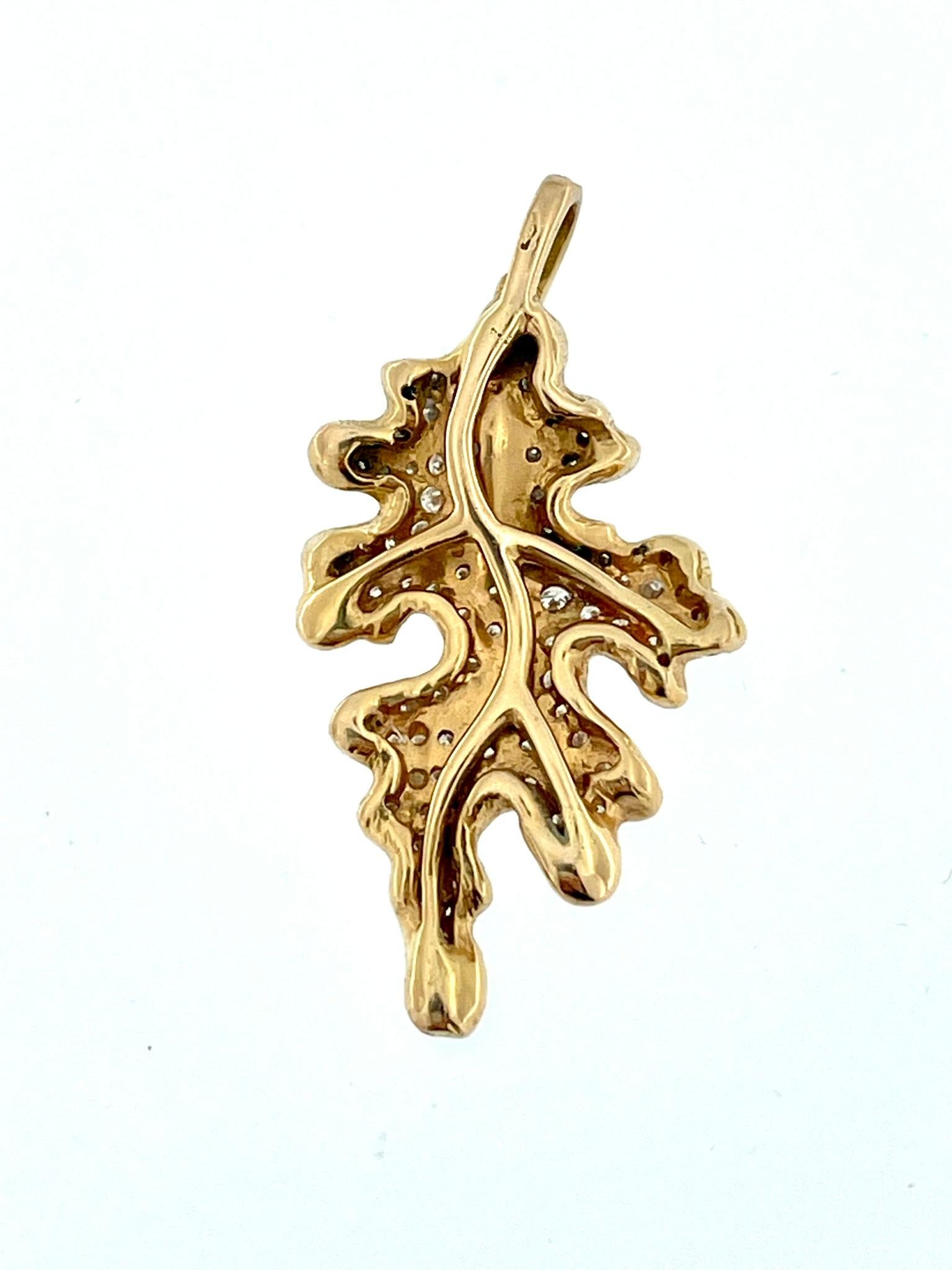 Modern Leaf 18kt Yellow Gold, Black Oxidation and Diamonds For Sale