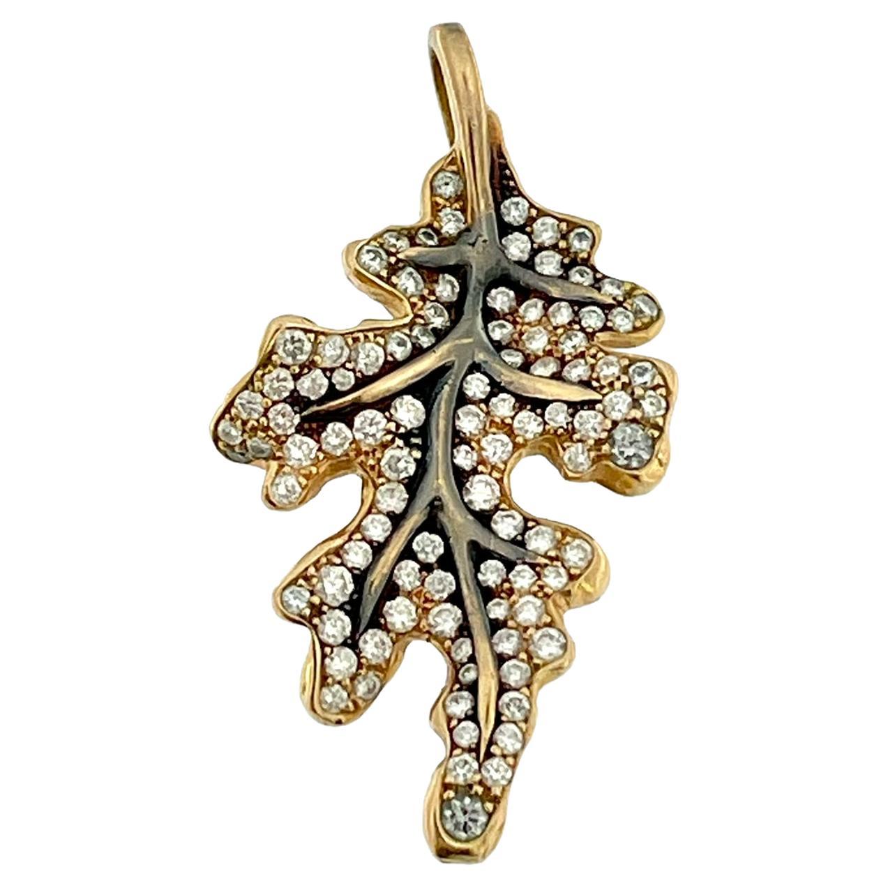 Leaf 18kt Yellow Gold, Black Oxidation and Diamonds For Sale