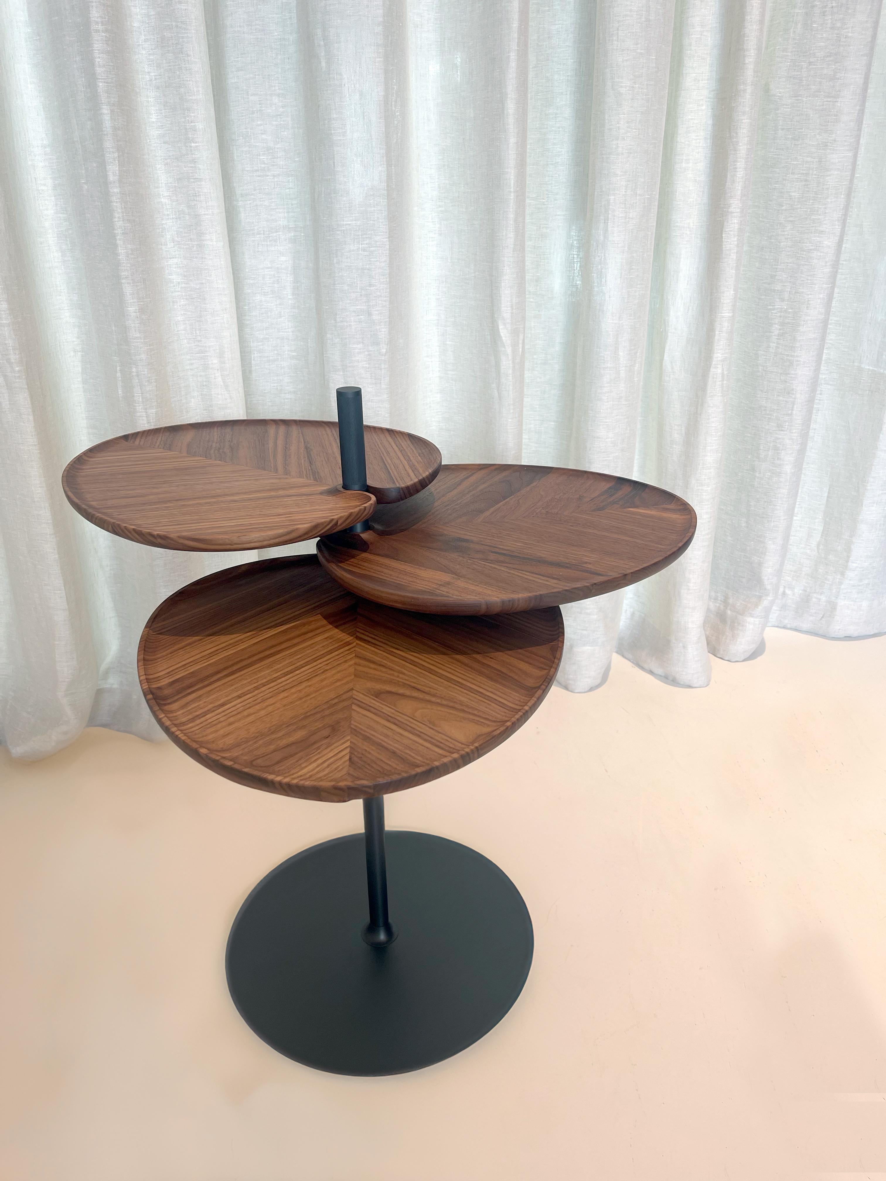 Belgian Leaf 3 Side Table in Oak or Walnut top with Brass Bronze or Black Brass Base For Sale