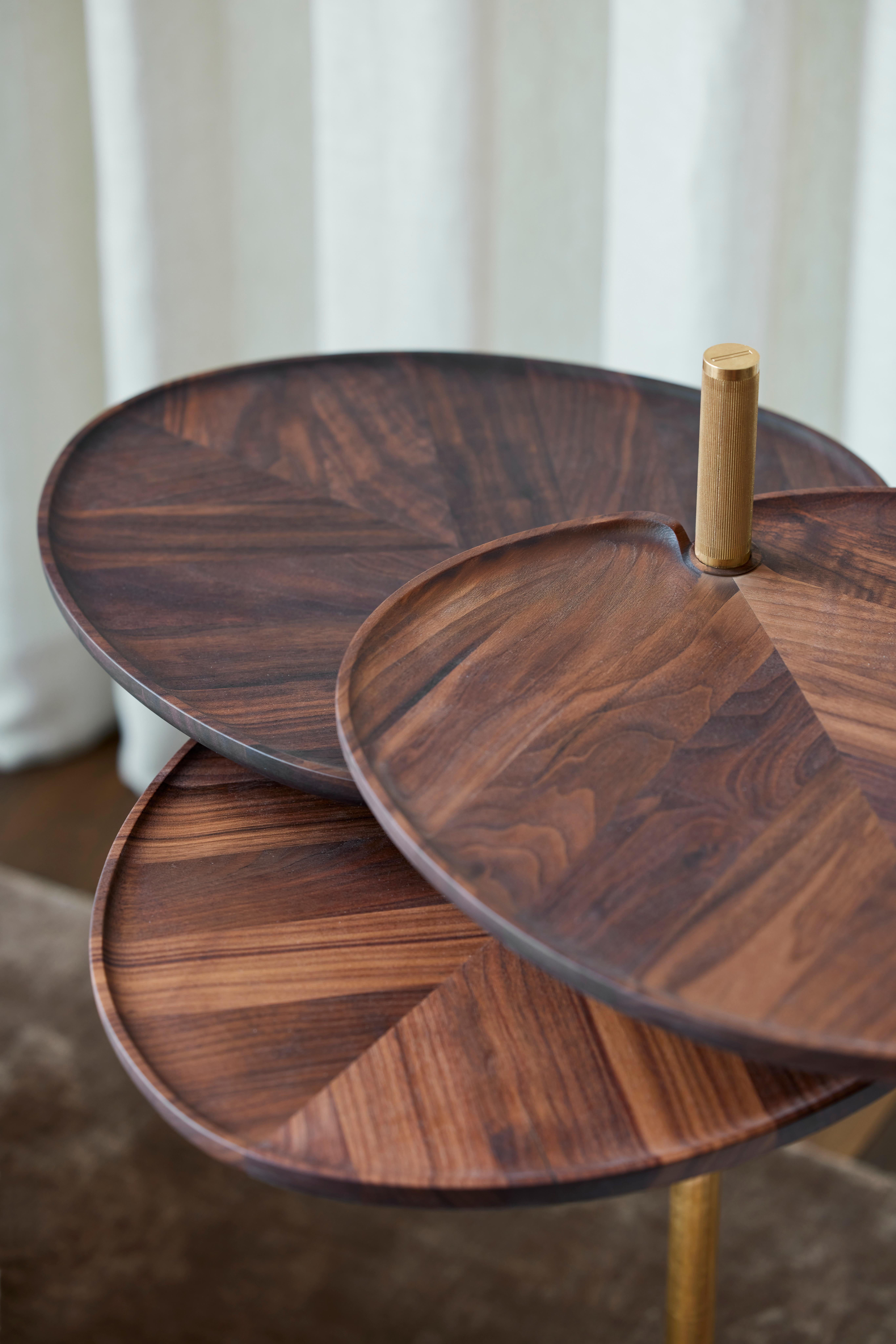 Blackened Leaf 3 Side Table in Oak or Walnut top with Brass Bronze or Black Brass Base For Sale