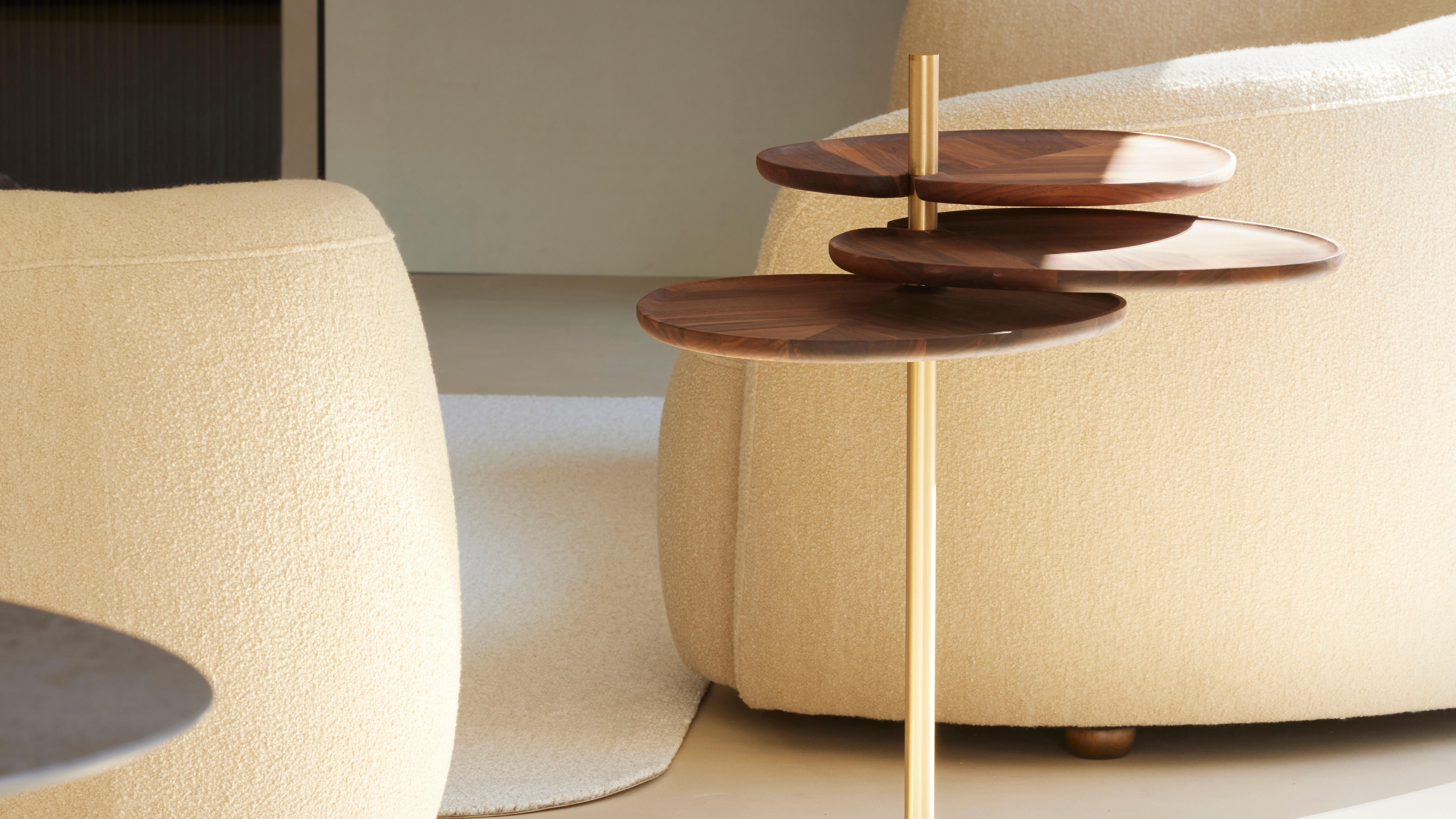 Leaf 3 Side Table in Oak or Walnut top with Brass Bronze or Black Brass Base For Sale 1