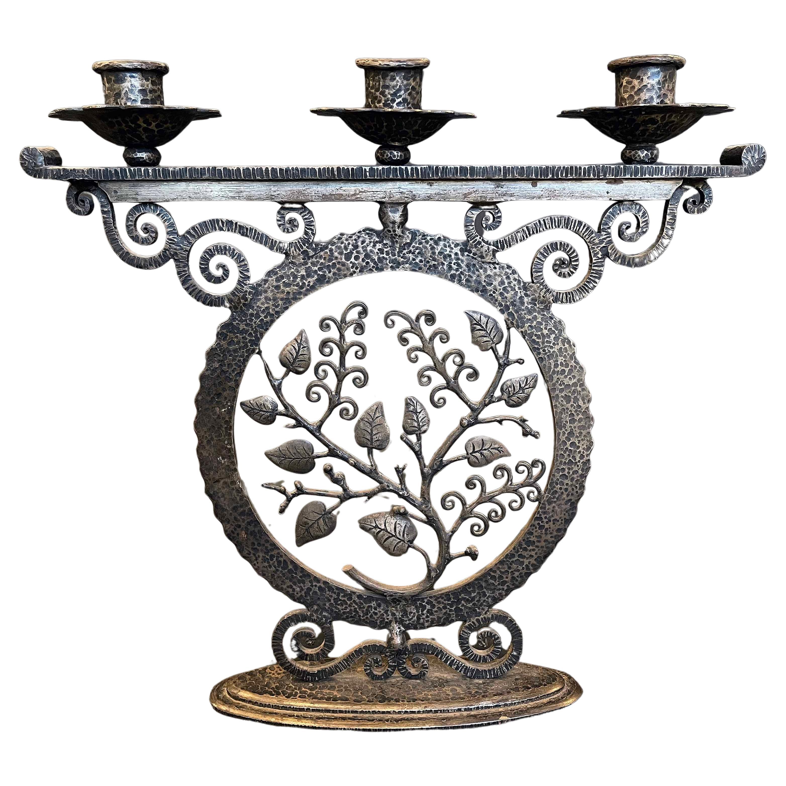 "Leaf and Branch", Striking Art Deco, Wrought Iron Candelabra, Exquisite Detail For Sale