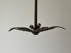 Leaf and Flower Theme Unusual Wrought Iron Large Chandelier,  1940s, Germany