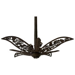 Leaf and Flower Theme Unusual Wrought Iron Large Chandelier,  1940s, Germany