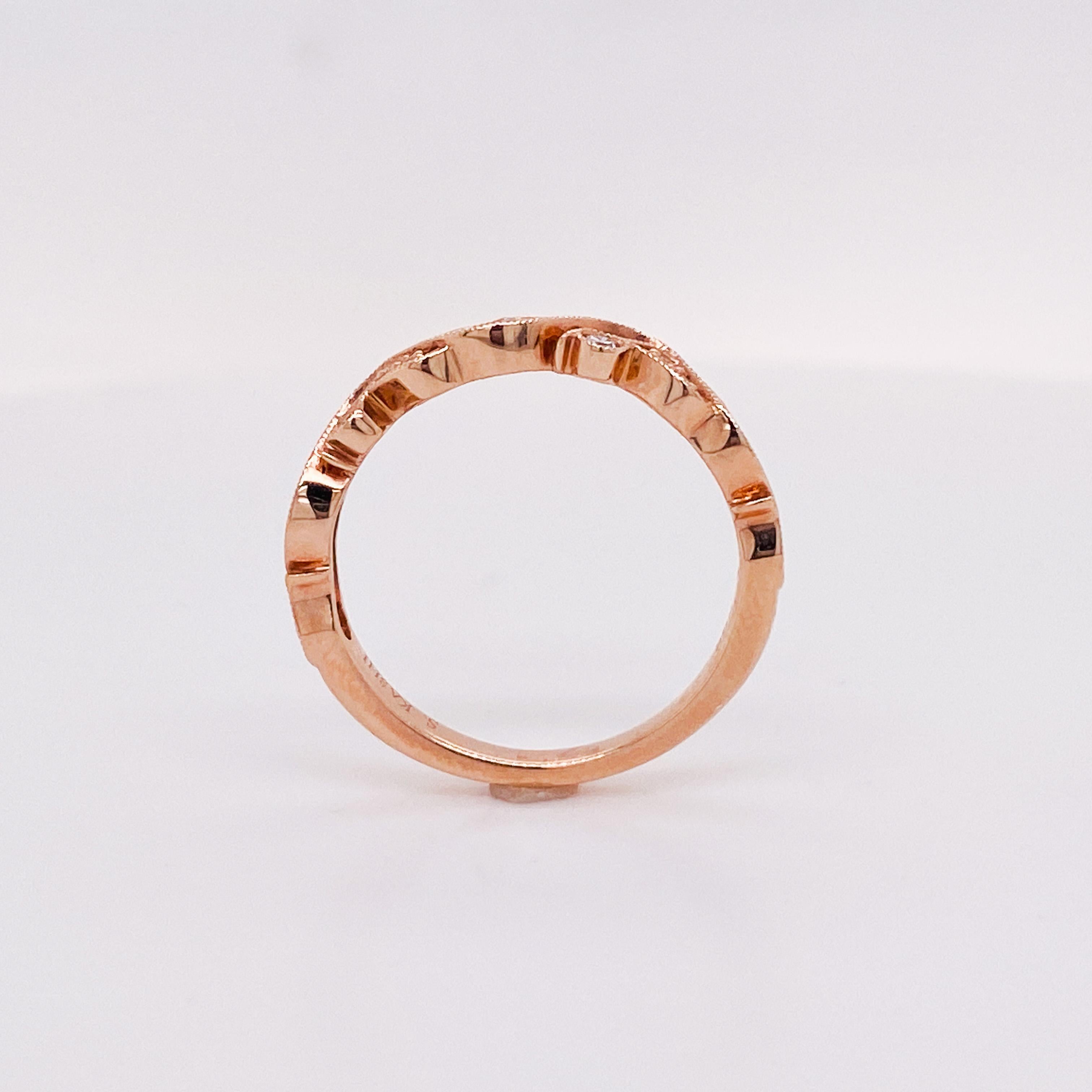 For Sale:  Leaf and Vine Diamond Ring .16 Carats in Rose Gold Stacking or Wedding Band LV 5