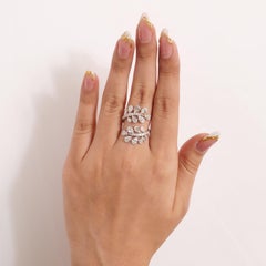 1.08 Carat Leaf Natural Diamond Wrap Bypass Statement Ring, 14k White Gold