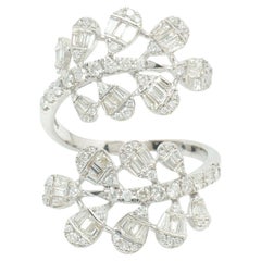 Leaf Baguette Natural Diamond Bypass Open Ring in 14K Solid Gold (Certified)