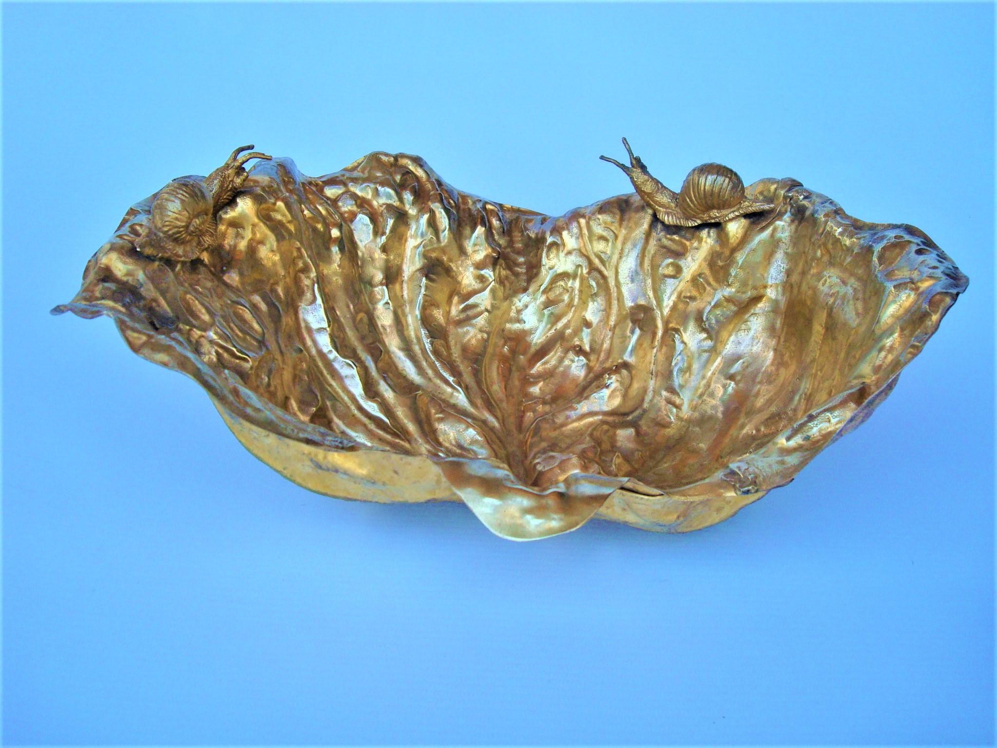 Rare Gilt bowl with snail supports designed by Gabriella Crespi for Christian Dior, made in Italy circa 1970 Part of the 