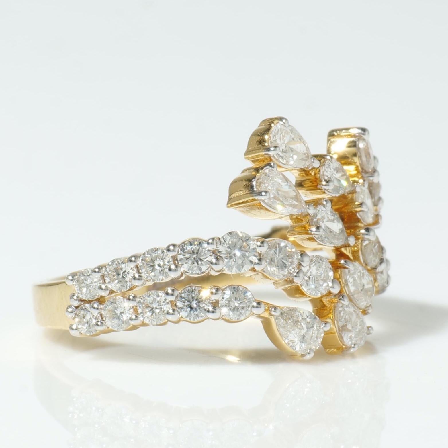 Donna Anello con diamante Leaf Branch in oro massiccio 14k (certificato) in vendita