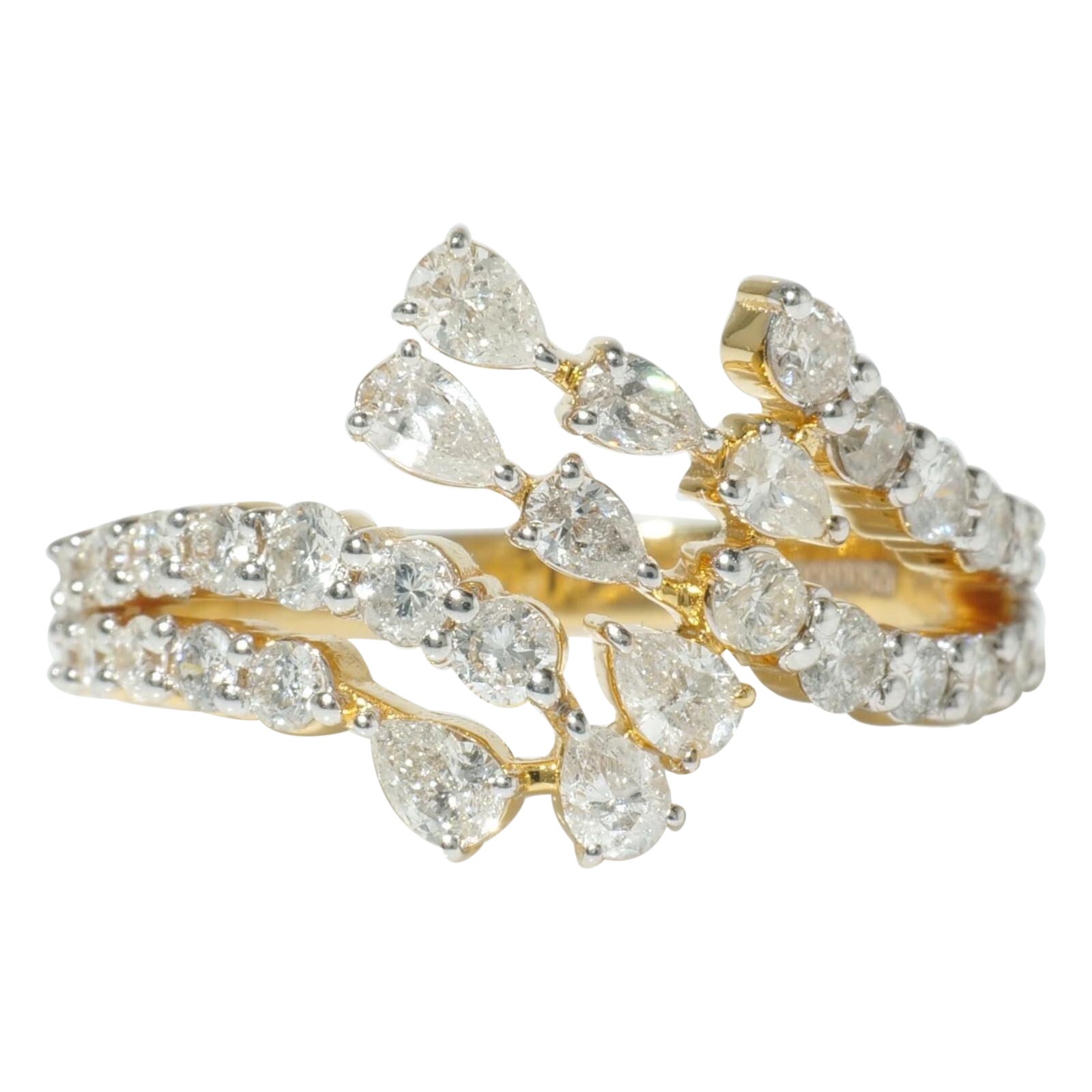 Anello con diamante Leaf Branch in oro massiccio 14k (certificato)