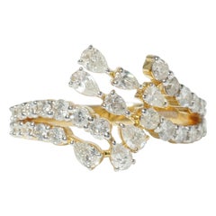 Anello con diamante Leaf Branch in oro massiccio 14k (certificato)