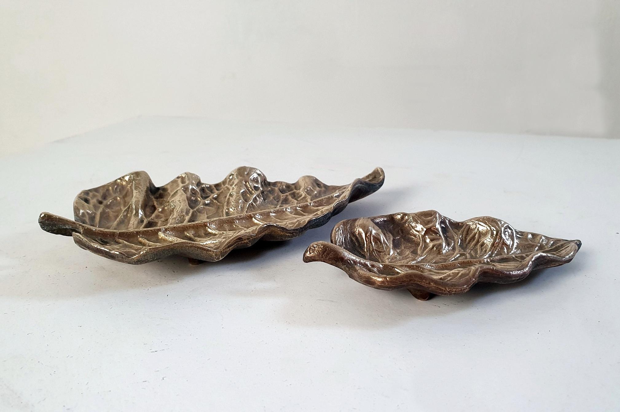 Mid-Century Modern Leaf Bronze Trays Midcentury, Italy For Sale