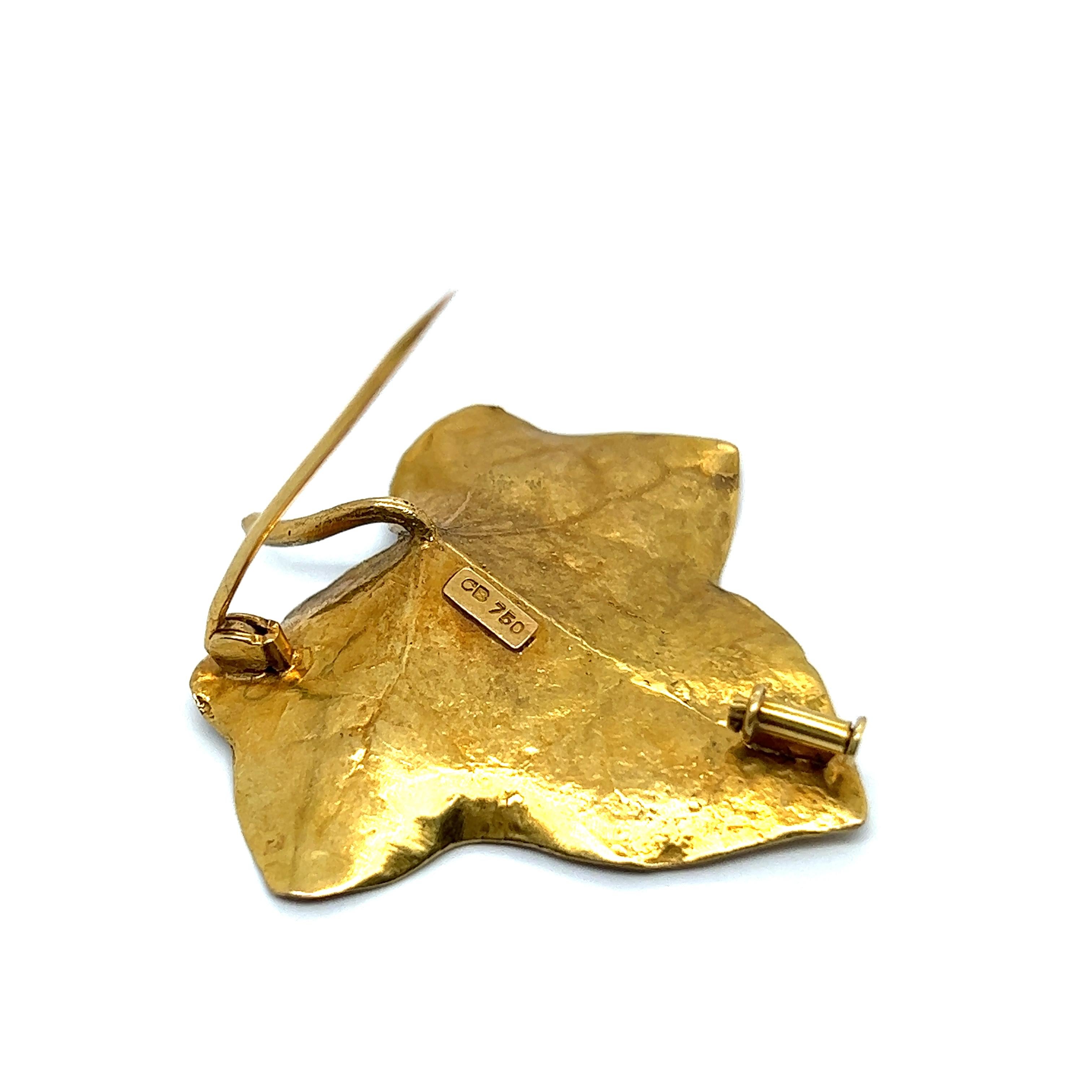 Leaf Brooch in 18 Karat Yellow Gold by Bucherer  For Sale 4