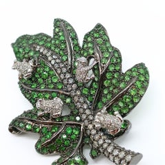 Tsavorite and Diamond Leaf Brooch with Black Rhodium in 18K White Gold, 2008