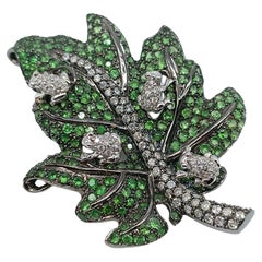 Tsavorite and Diamond Leaf Brooch with Black Rhodium in 18K White Gold, 2008