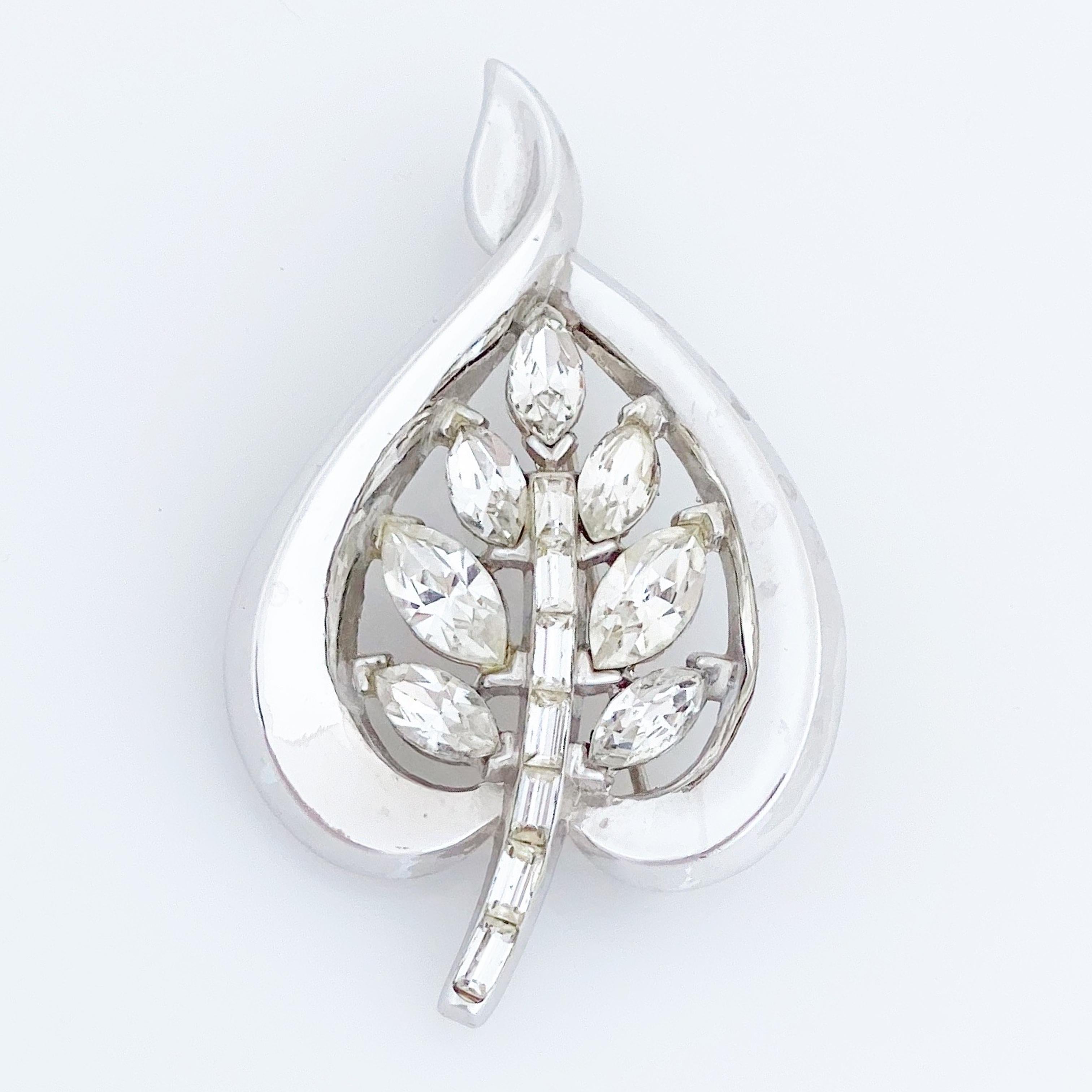 Modern Leaf Brooch With Navettes and Baguettes By Alfred Philippe For Crown Trifari For Sale