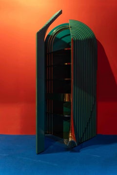 Leaf Cabinet in Green with Metal Trimmings