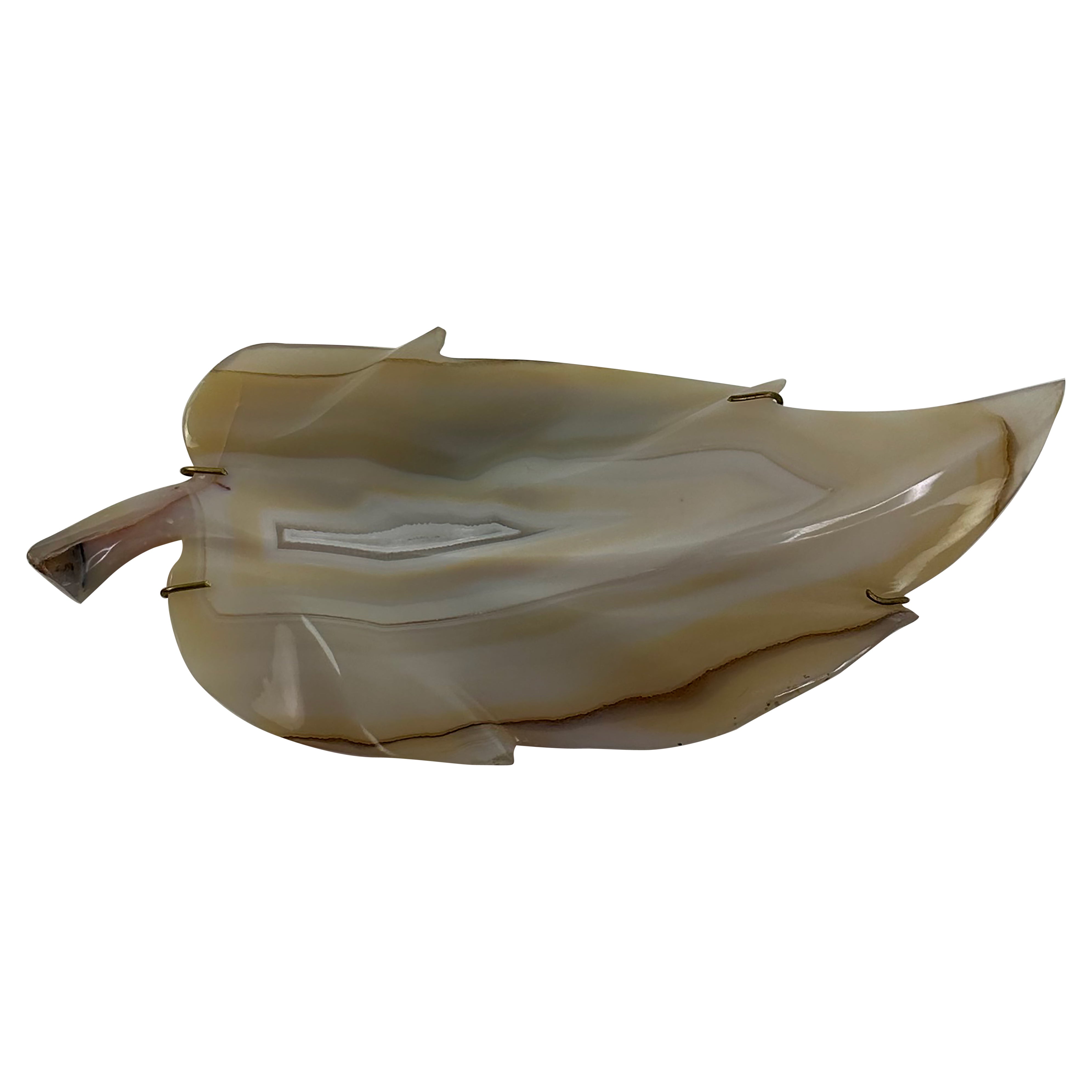 feuille sculptée en agate blanche et grise