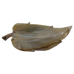 Leaf Carved from Pearl White and Gray Agate