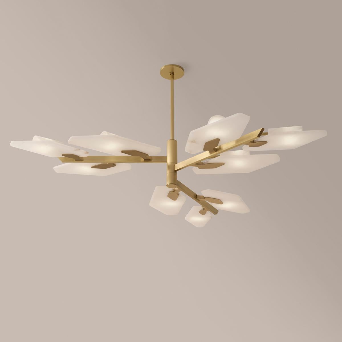 The Leaf ceiling light recalls nature with its branching arms and Tuscan alabaster “leaves” giving it a distinctive modern organic look.

Shown in the primary images in satin brass-subsequent pictures show the fixture in Bronzo Ottone.

Starting at