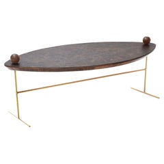 Leaf Center Table in Golden Carbon Steel and Leather Covered Top